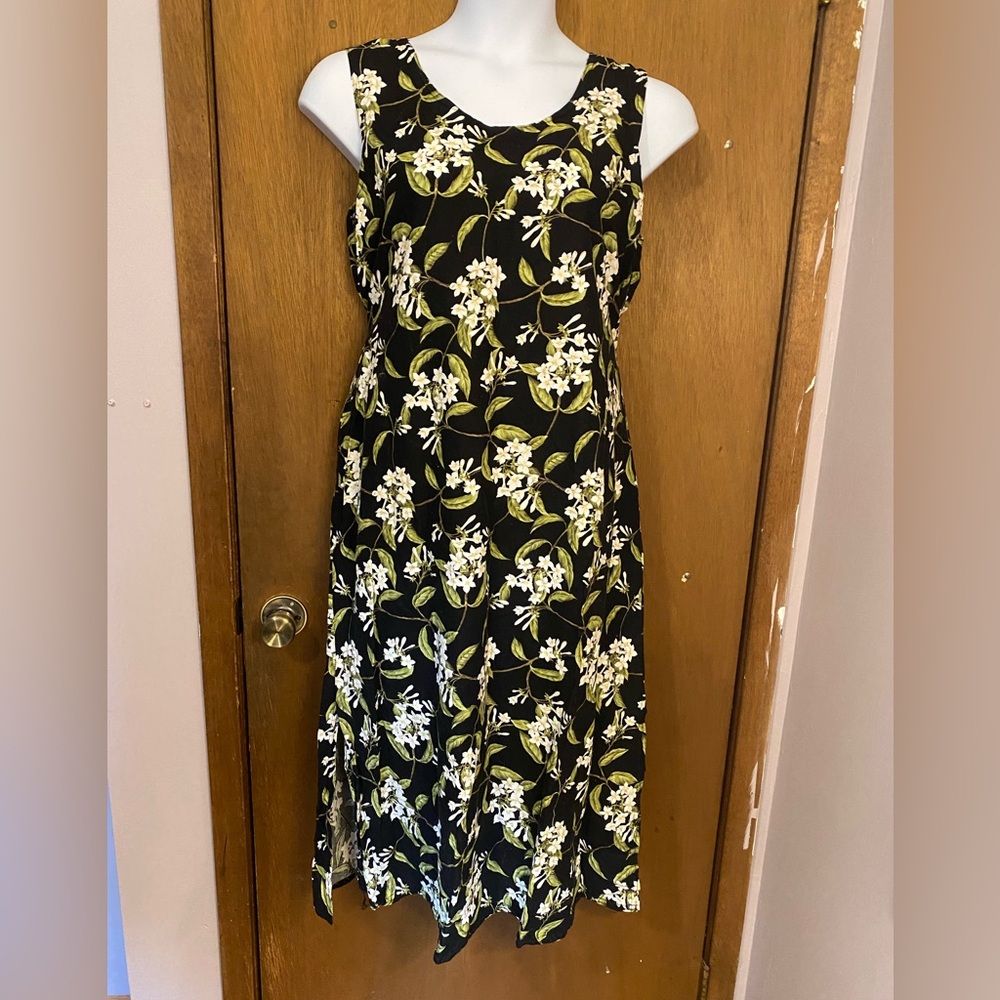 Vintage Looking Good Floral Sleeveless Black Dress Size L